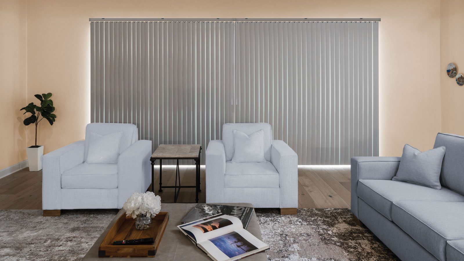 Closed Veneta Vertical Blinds in Sharkfin